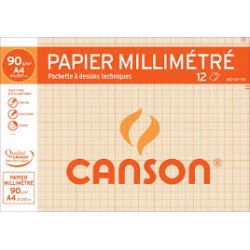 Canson Papier à dessin Millimétré 12 feuilles A4 21 x 29,7 cm Bistre